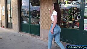 check out shanaxnow's smoking fetish flashing big ass in tight jeans outdoors