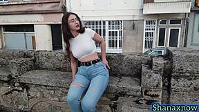 check out shanaxnow's smoking fetish flashing big ass in tight jeans outdoors