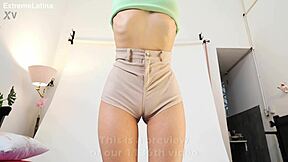 skinny babe shows off her round jiggle butt big natural tits and puffy cameltoe