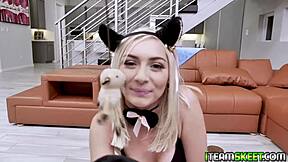 chloe temple rolls over for ultimate belly rub in bedroom