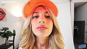 skinny babe shows off her round jiggle butt big natural tits and puffy cameltoe