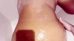 ebony babe deepthroats big cock in shower