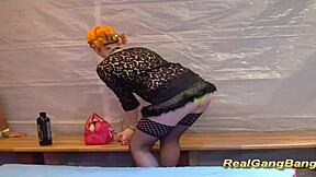Redhead Teen Swallows in Extreme Gangbang Orgy