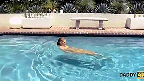 Daddy4K Skinny Nymph Fucks Boyfriend's Dad Poolside