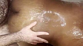 ebony babe deepthroats big cock in shower