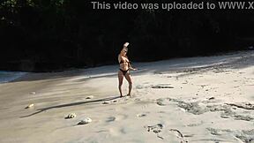 damn this hot brunette stranger gives the sloppiest beach deepthroat ever