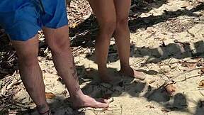 threesome beach fuck brazilian babe bikini off huge cock creampie