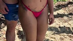 threesome beach fuck brazilian babe bikini off huge cock creampie
