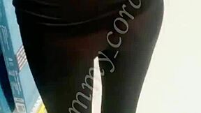 shopping with boyfriend heating up in see-through leggings