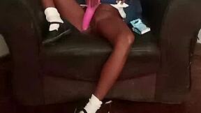 Petite 18yo Skinny Slut Vibrates Wet Tight Pussy On Chair Hard