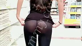 shopping with boyfriend heating up in see-through leggings