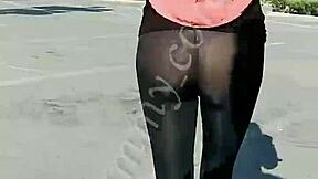 shopping with boyfriend heating up in see-through leggings