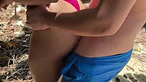 threesome beach fuck brazilian babe bikini off huge cock creampie