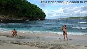 damn this hot brunette stranger gives the sloppiest beach deepthroat ever