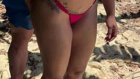 threesome beach fuck brazilian babe bikini off huge cock creampie