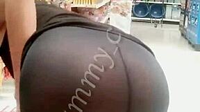 shopping with boyfriend heating up in see-through leggings