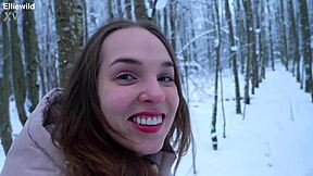 innocent winter forest walk turns into neighbor's pussy-stretching creampie