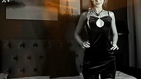 she dances sexy in black and white dress showing curvy ass and big pussy lips