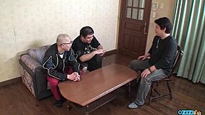 what if classy asian bimbo toys her big clit for those fat dudes watching?