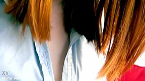 denise martin grabs vibrator for solo redhead teen orgasm on small tits