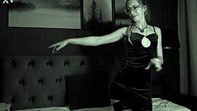 she dances sexy in black and white dress showing curvy ass and big pussy lips