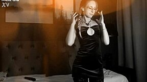 she dances sexy in black and white dress showing curvy ass and big pussy lips