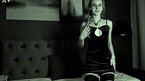 she dances sexy in black and white dress showing curvy ass and big pussy lips