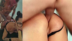 Heart-Pounding Thrill as GF with Glasses Takes Huge Cock Deep in Tight Ass on Sofa