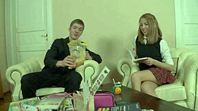 slender teen deepthroats monster cock then bends for anal pounding in bed