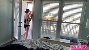 he pees all over his slutty girlfriend in the bathroom then forces her to lick it up