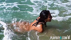 tiny mexican carolina reyes strips teasing on beach for playboy photoshoot vibes