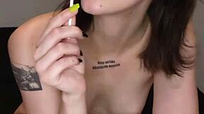 Bubbly French e-girl chats dirty while vibrating plump pussy and riding dildo to gushing squirt orgasm