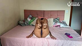 dress hikes up horny brazilian bends over showing off for stud