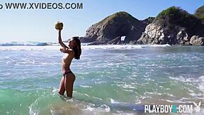 tiny mexican carolina reyes strips teasing on beach for playboy photoshoot vibes