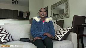 shy tiny 18yo black teen cutie turns wild fucking hard in homemade interracial casting pov