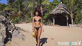 tiny mexican carolina reyes strips teasing on beach for playboy photoshoot vibes