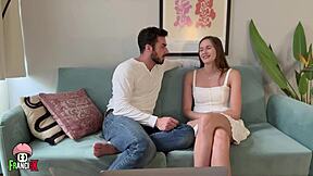 shy stacy cruz moans riding cock cowgirl after couch breakup sex!