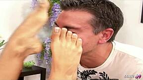 half desi pickup chokes on fat cock in rough casting then feet cumshot