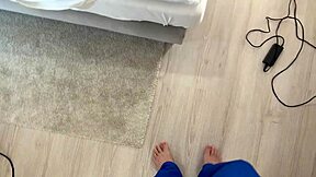 blonde wife in school uniform teases costumed guy