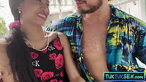 Hey super tiny Thai cutie hops on for hotel tuktuk fuck ride