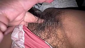 Hot Indian college girl rubs her tight hairy pussy like a horny aunty