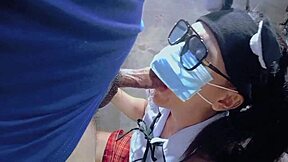 roommate's curvy girl next door slurps deep on construction neighbor's cock before school pov