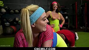 her workout routine mixes cock sucking with wild tit flashing