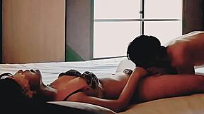 Curvy Japanese Wife in White Floral Lingerie Cums from Cunnilingus and Fingering