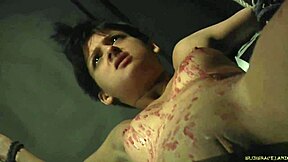 short hair teen drips candle wax on tits in bdsm punishment