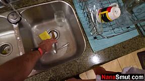 Nana's Hot Shower Blowjob! Mature Granny Sucks Stepgrandson's Cock Wild!