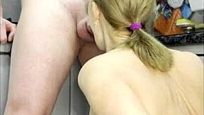 stepmom in law wakes you with sloppy morning blowjob, swallows huge load after squirting