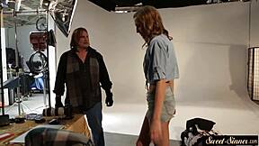 wanna see this young beauty bounce her small tits riding cock during photoshoot?