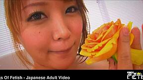 wanna see this japanese babe's big tits in flower bath?