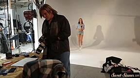 wanna see this young beauty bounce her small tits riding cock during photoshoot?